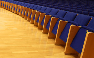 Konserttisalin penkkirivejä.
