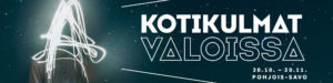 Kotikulmat valoissa -teksti ja valolla piirretty viiva.