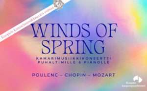 Winds of Spring -teksti ja värikäs tausta.
