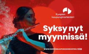 Punaisella taustalla huilisti, jonka huilu höyryää ja teksti: Syksy myynnissä nyt!