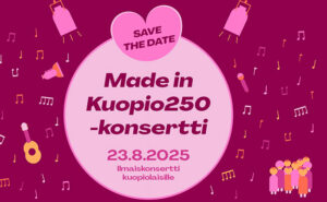 Teksti Save the date: Made in Kuopio -konsertti pallon sisällä.